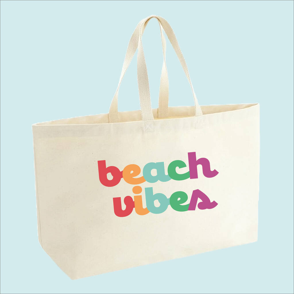 Beach Vibes Colourful Premium Canvas Oversized Tote Bag
