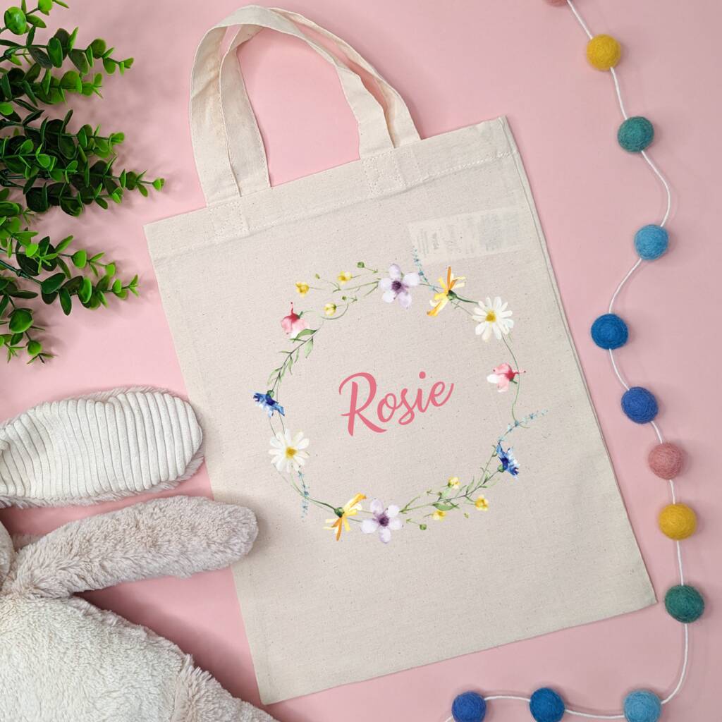 Floral Wreath Personalised Kids Easter Egg Hunt Bag