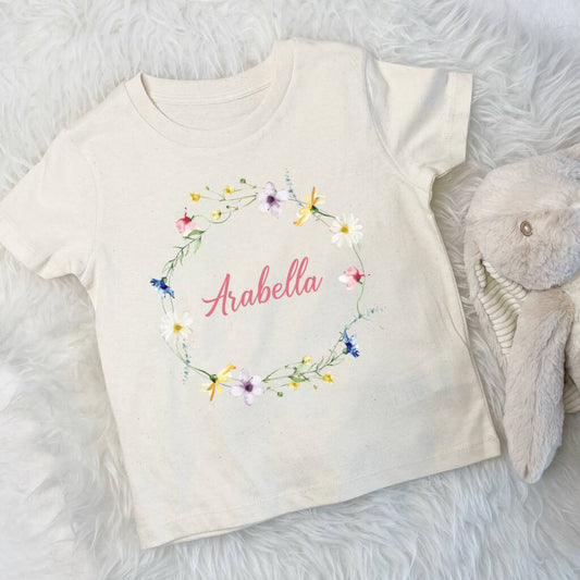 Floral Wreath Personalised Kids T Shirt