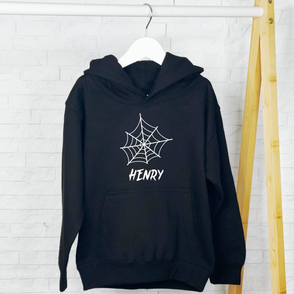 Personalised Spider Web Kids Halloween Hoodie