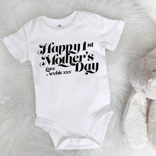 Retro Happy Mother's Day Personalised Babygrow