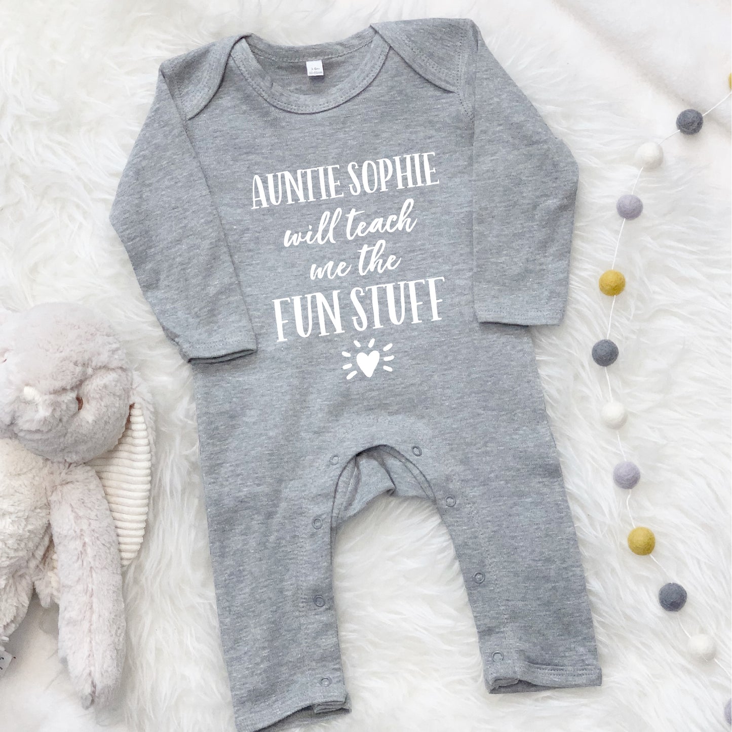 Auntie … Will Teach Me The Fun Stuff Babygrow - Lovetree Design