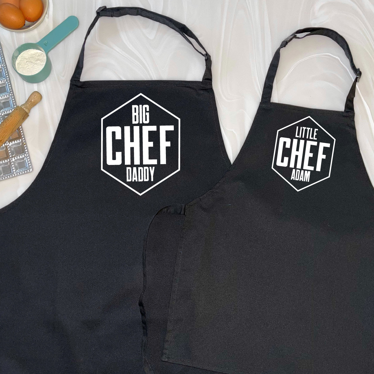 Big Chef Little Chef Personalised Hexagon Aprons - Lovetree Design