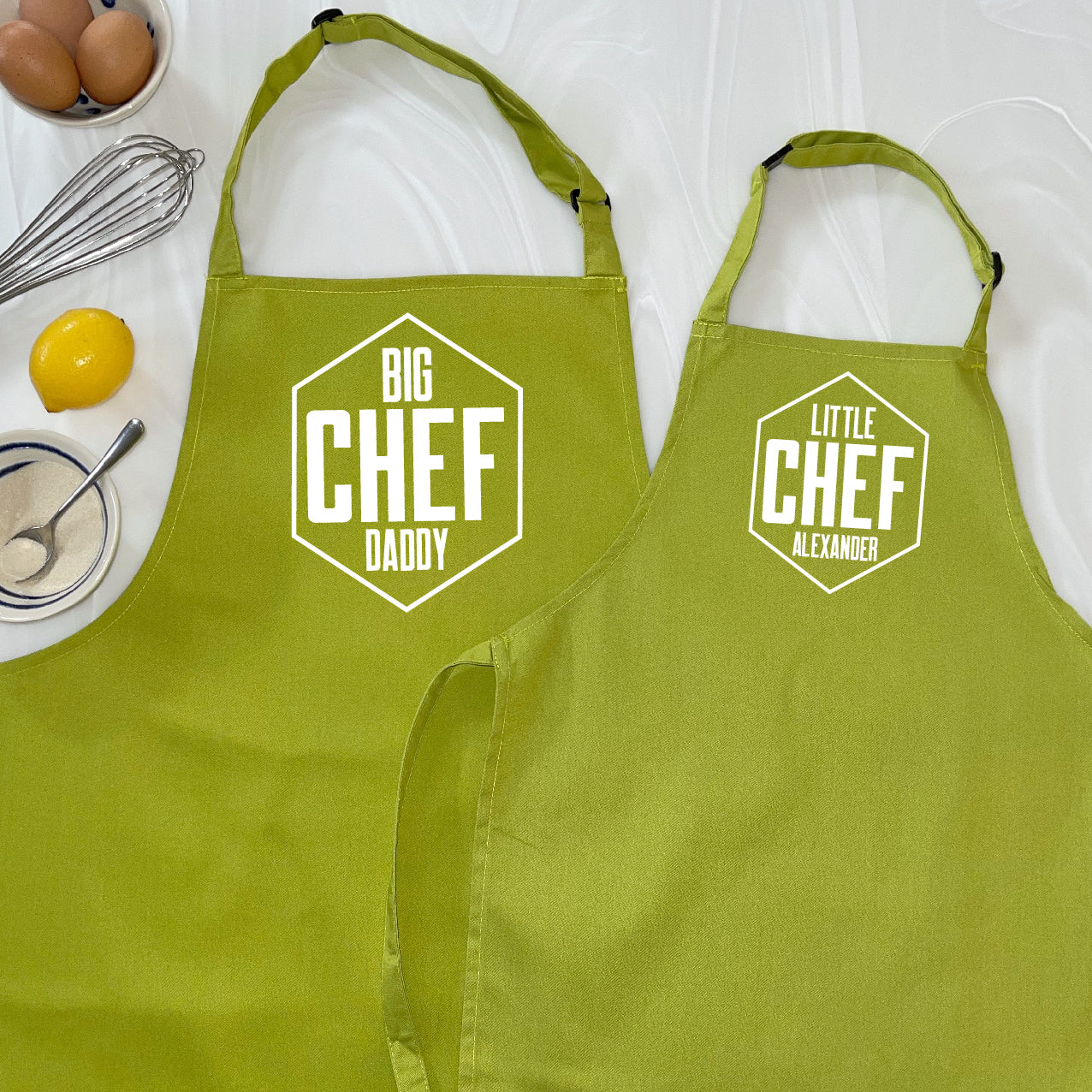 Big Chef Little Chef Personalised Hexagon Aprons - Lovetree Design
