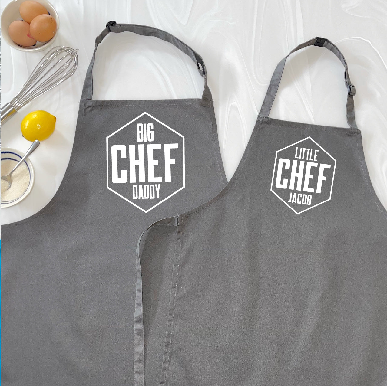 Big Chef Little Chef Personalised Hexagon Aprons - Lovetree Design