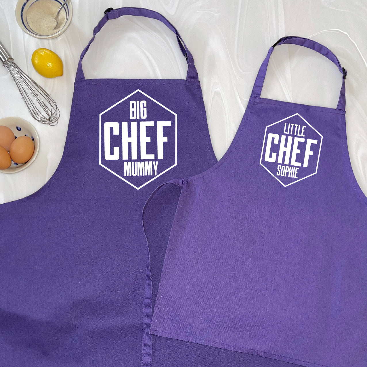Big Chef Little Chef Personalised Hexagon Aprons - Lovetree Design