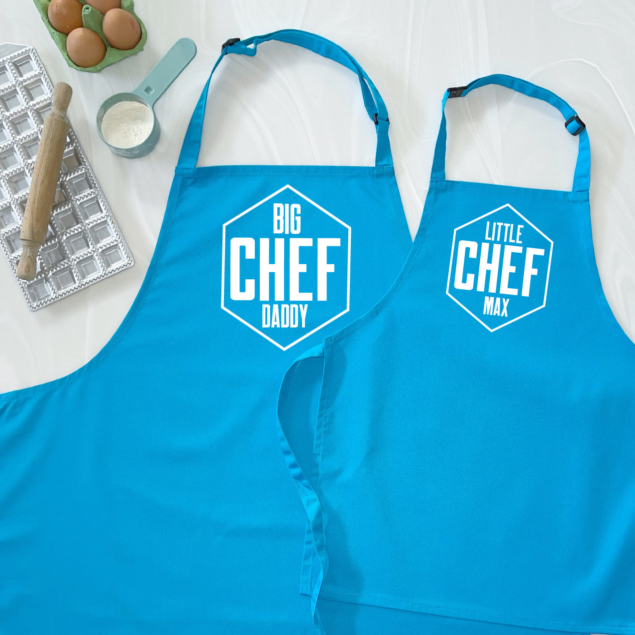 Big Chef Little Chef Personalised Hexagon Aprons - Lovetree Design