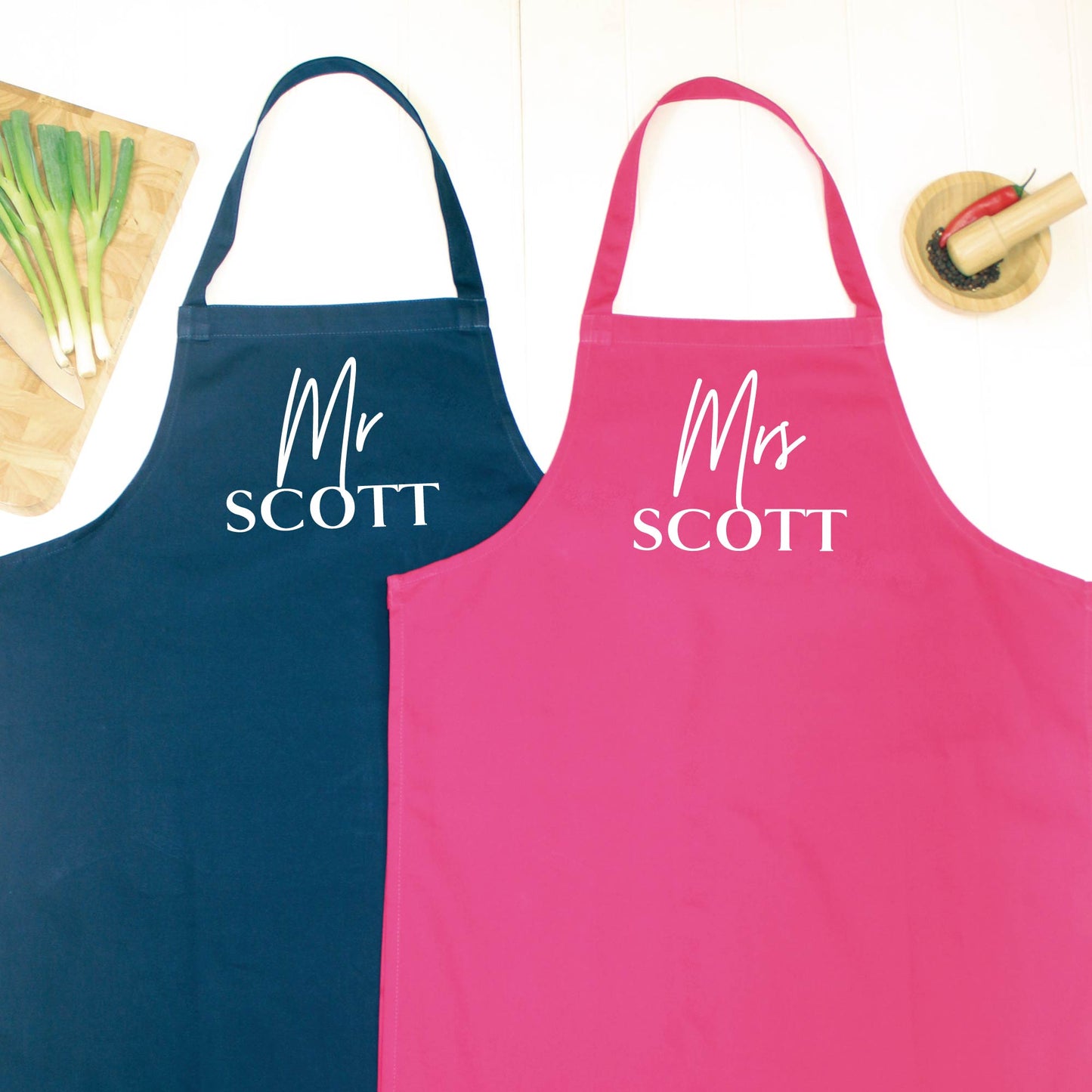 Mr And Mrs Ballpen Personalised Apron Set - Lovetree Design