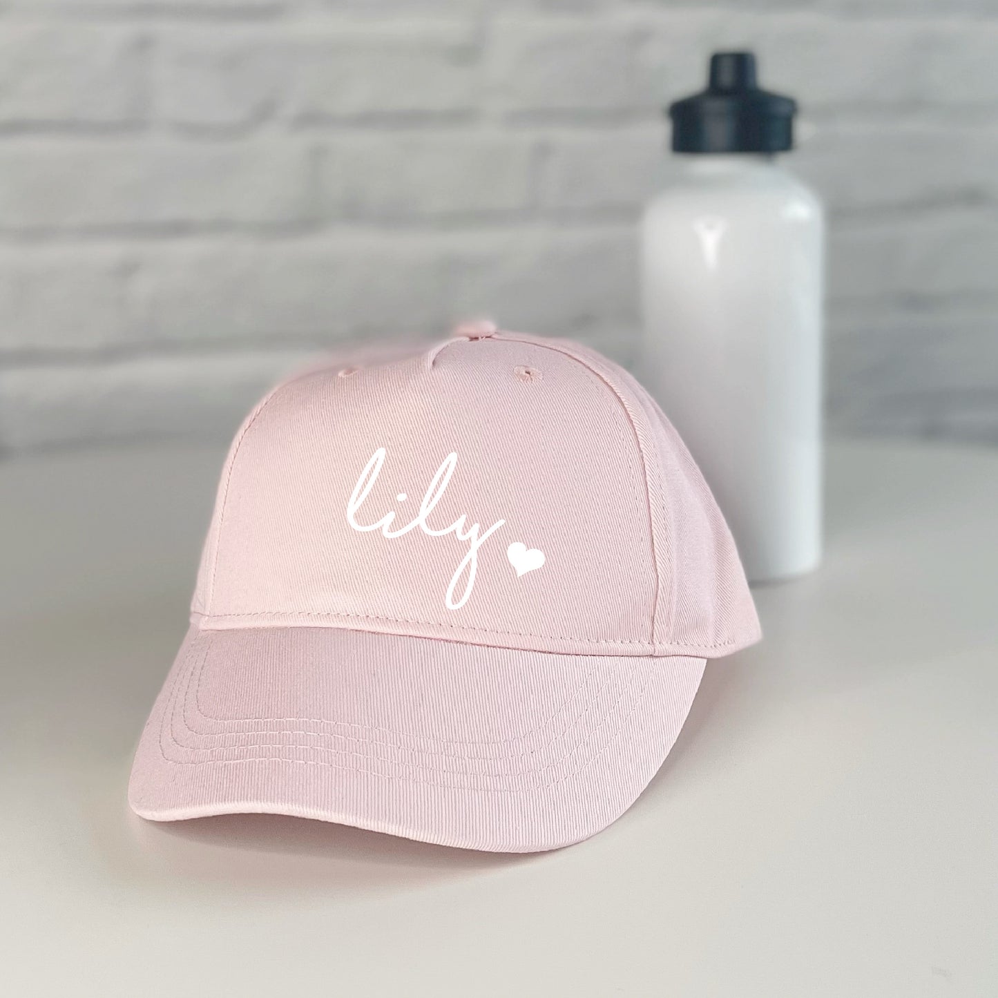 Girls Personalised kids Cap with heart or star pink