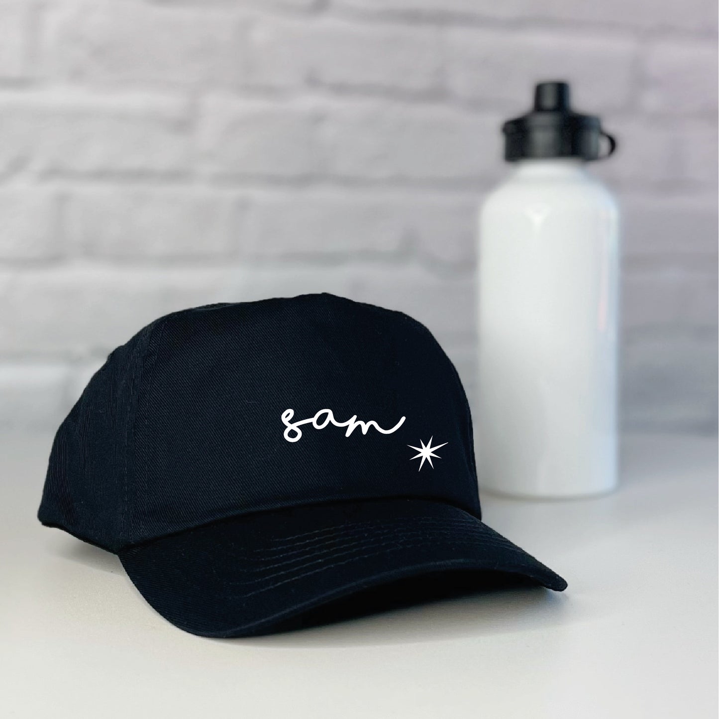 Girls Personalised kids Cap with heart or star black