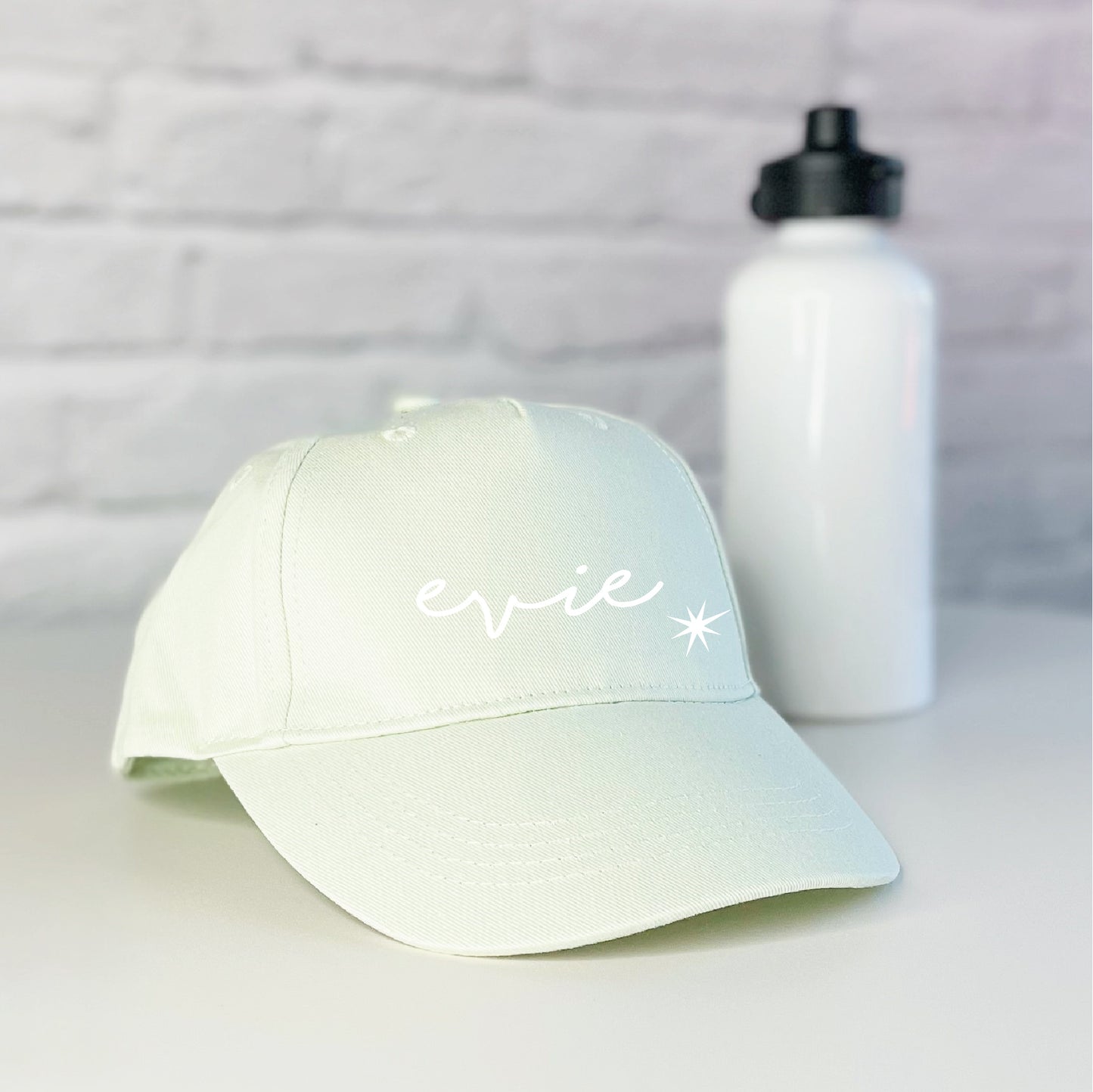 Girls Personalised kids Cap with heart or star mint