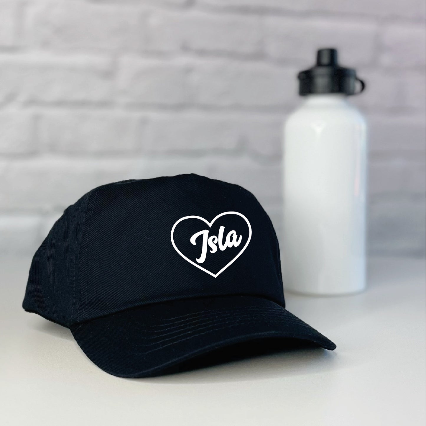 Girls Personalised kids Cap with heart black