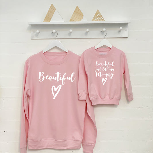 'Beautiful' Mother And Daughter Matching Sweatshirt Set - Lovetree Design