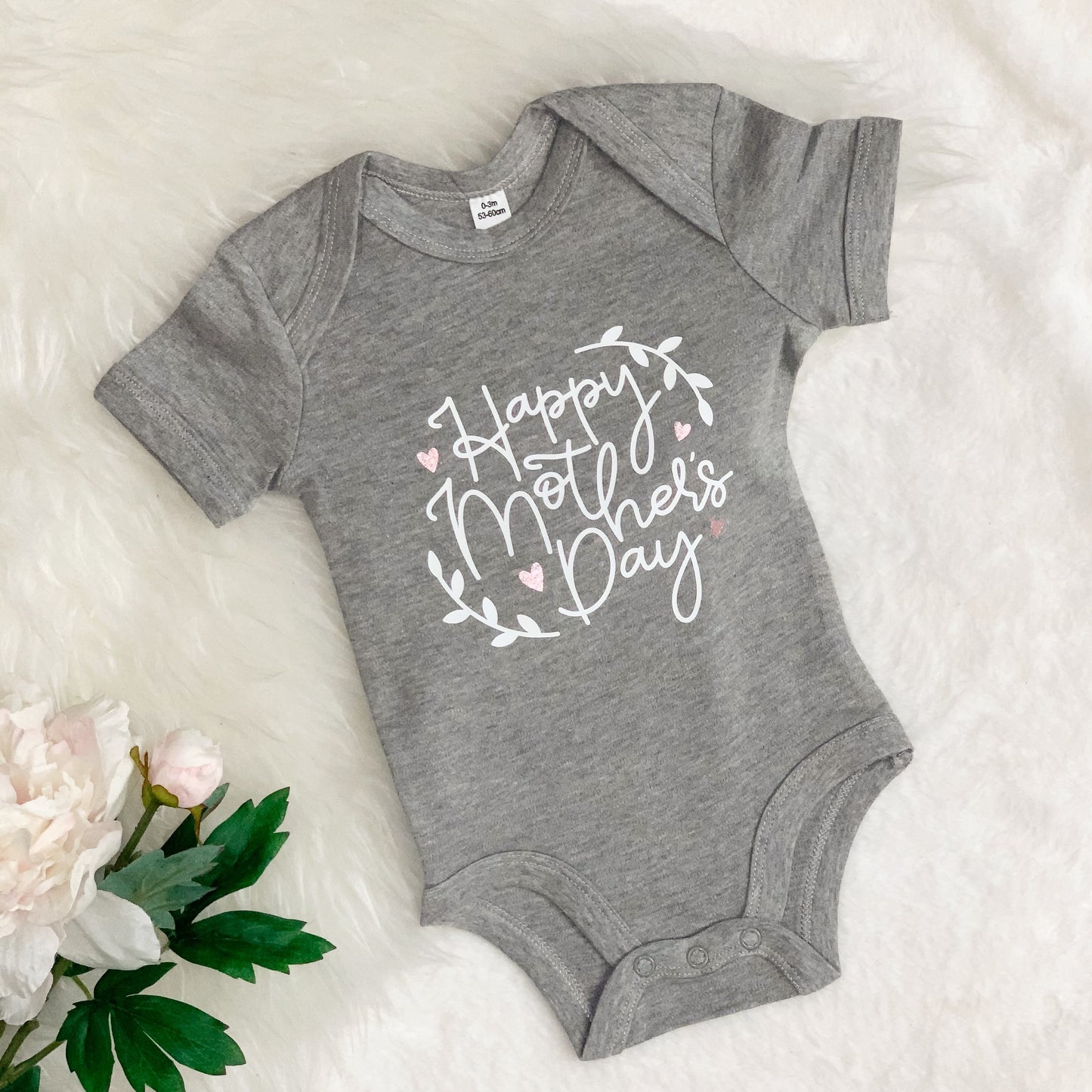 Happy Mothers Day Hearts And Leaves Babygrow - Lovetree Design