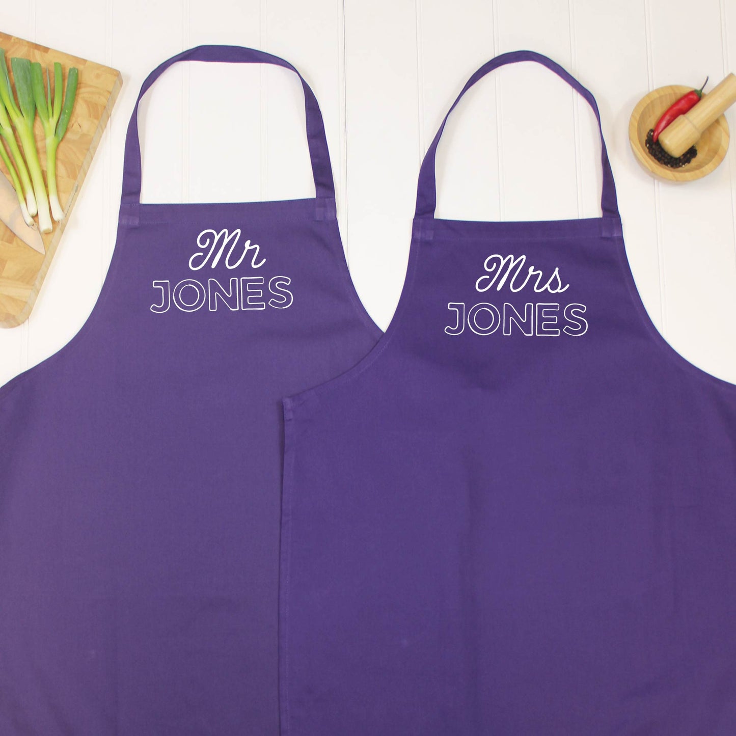 Mr And Mrs Personalised Apron Set Retro Style - Lovetree Design