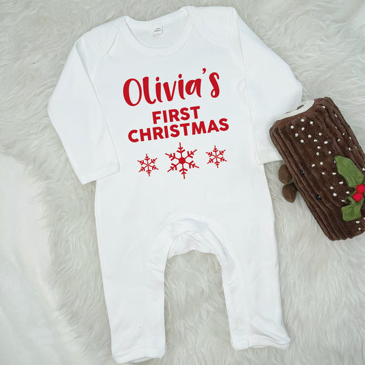 Personalised First Christmas Rompersuit With Snowflakes - Lovetree Design