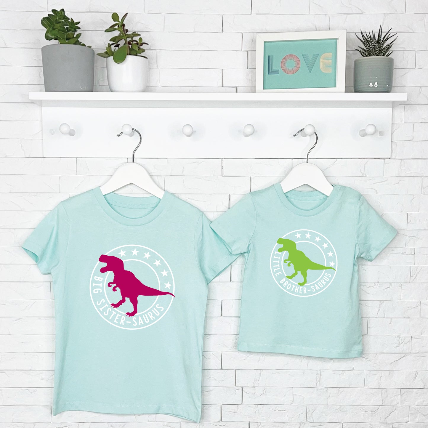 Brother Sister Dinosaur Sibling T Shirt Set