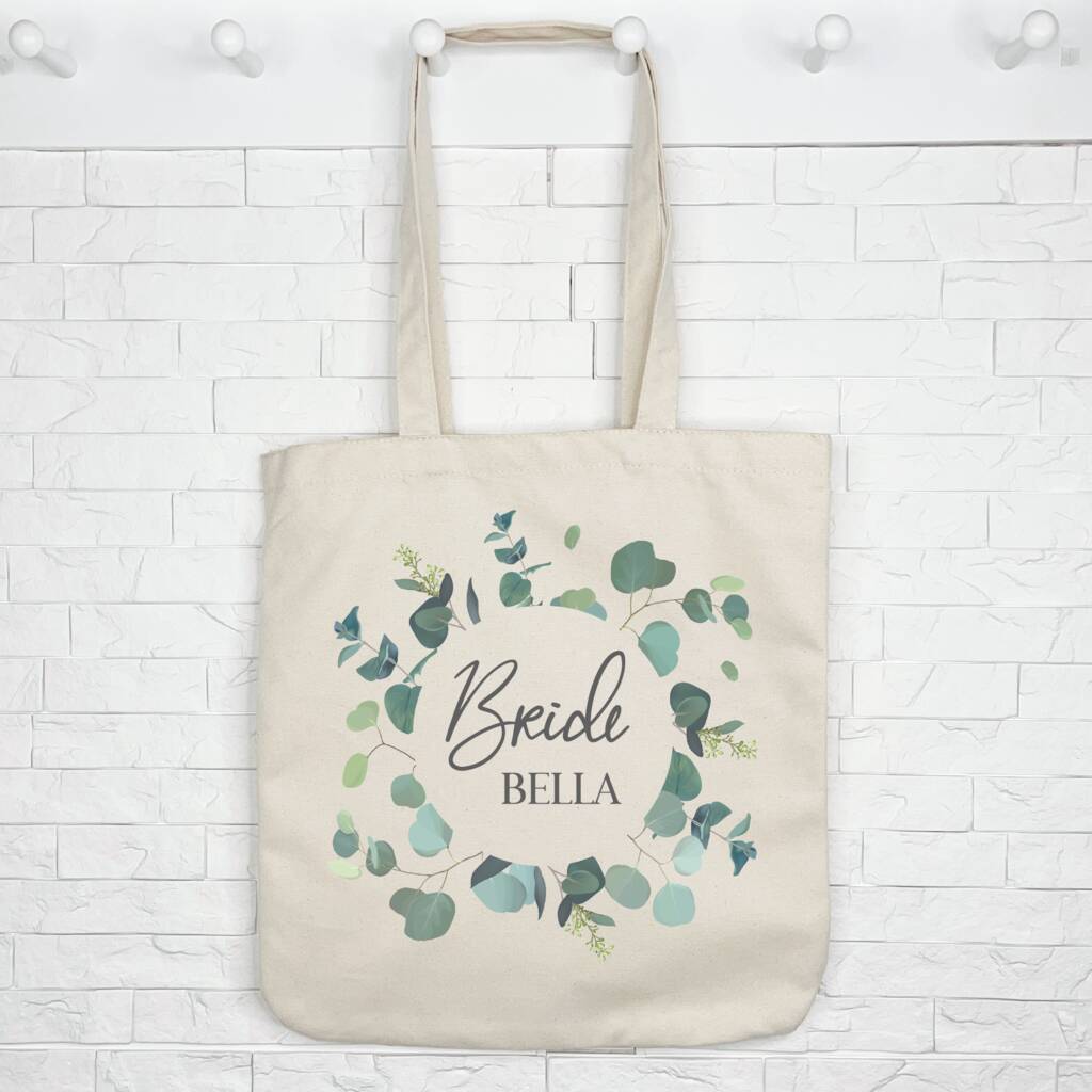 Bridal Party Eucalyptus Personalised Wedding Tote Bag - Lovetree Design