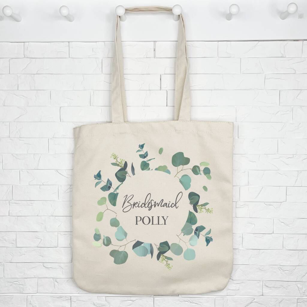Bridal Party Eucalyptus Personalised Wedding Tote Bag - Lovetree Design