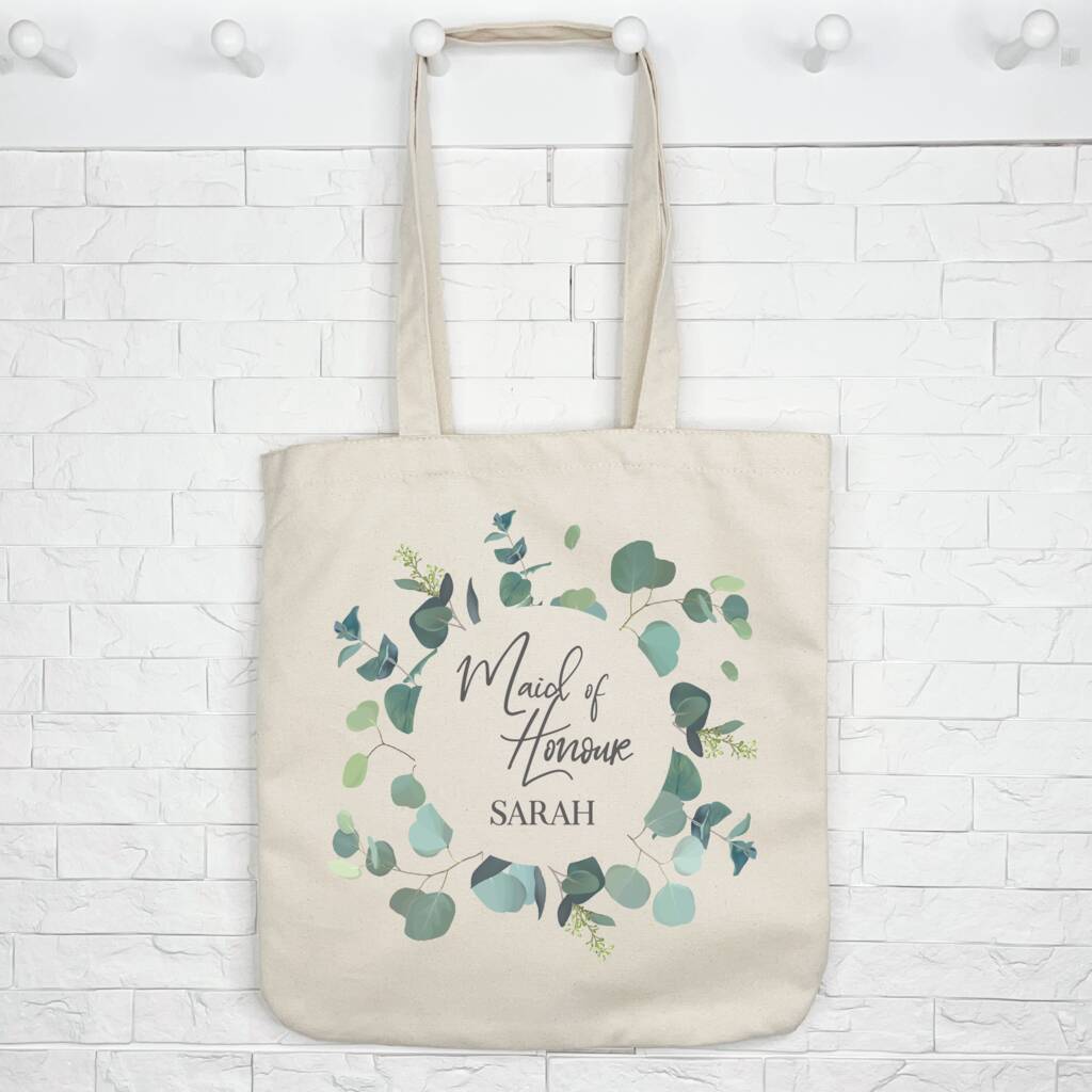 Bridal Party Eucalyptus Personalised Wedding Tote Bag - Lovetree Design