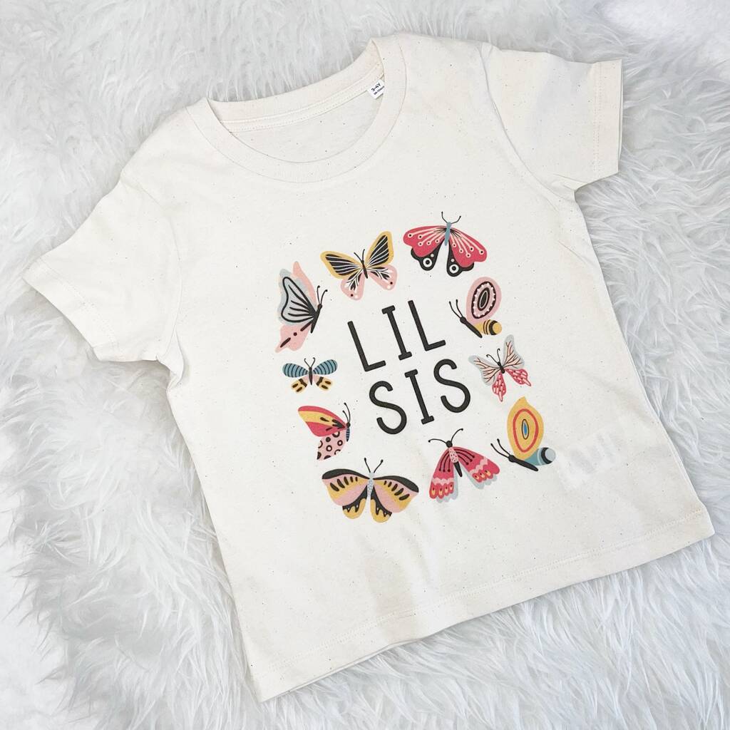 Butterfly Big Sis Lil Sis Natural T Shirt Set - Lovetree Design