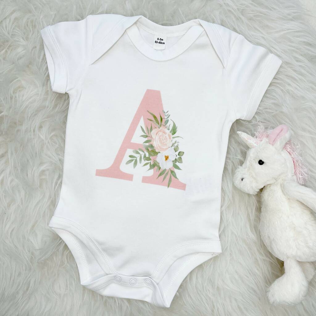 Floral Initial Personalised Babygrow - Lovetree Design