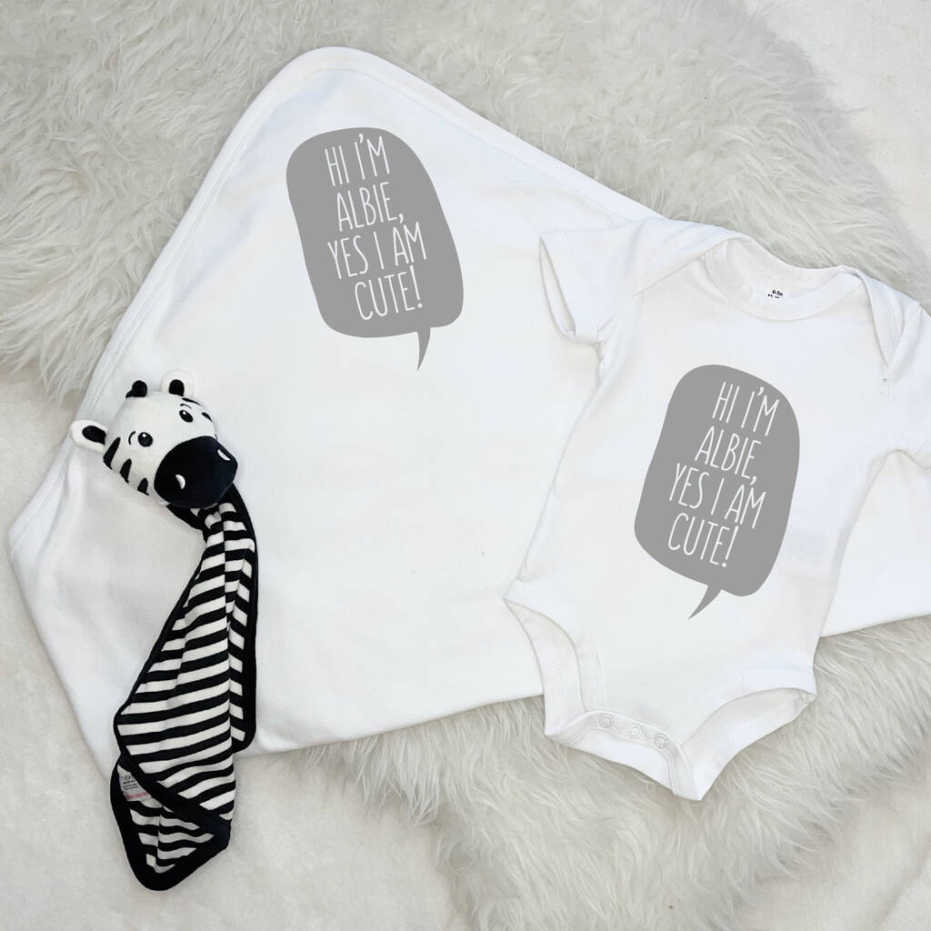 Hi I'm Personalised Blanket And Babygrow Set - Lovetree Design