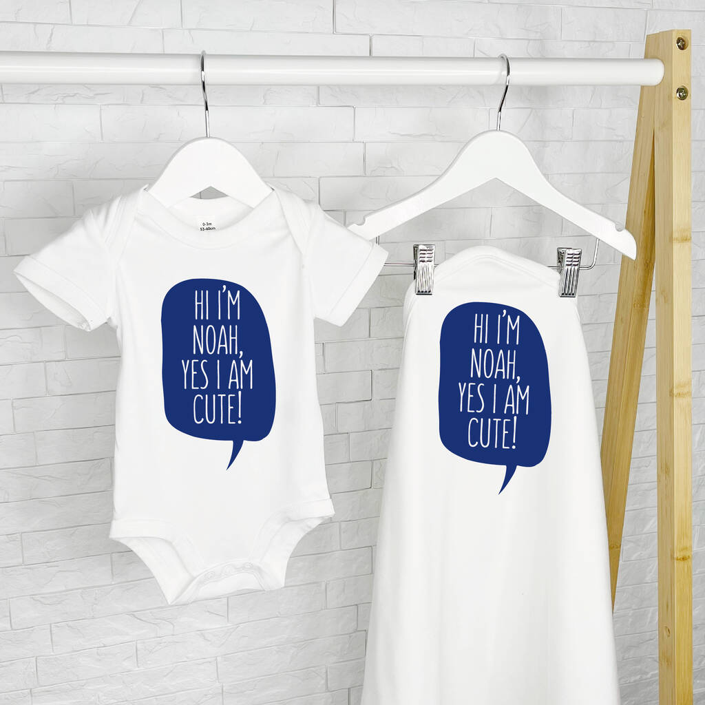 Hi I'm Personalised Blanket And Babygrow Set - Lovetree Design