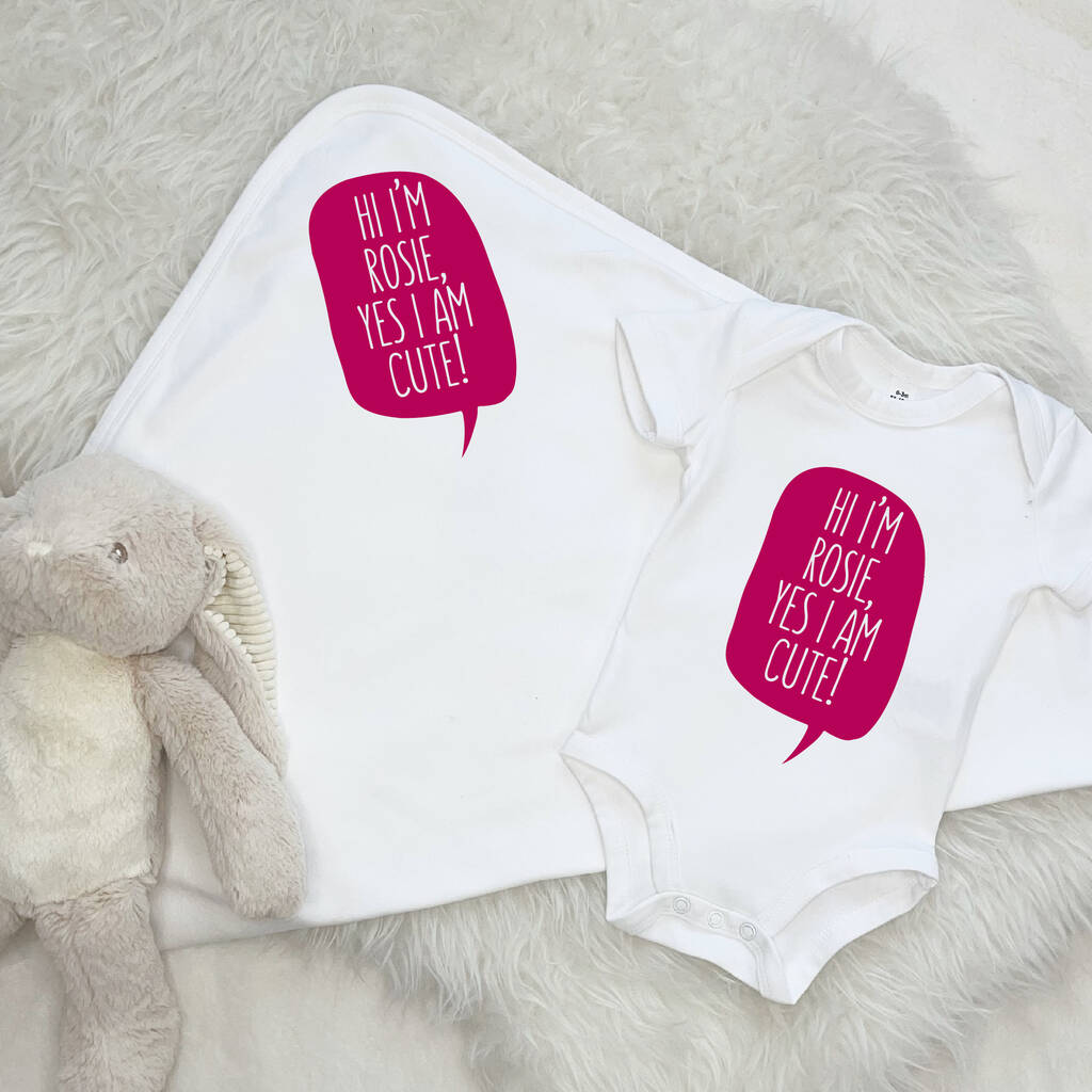 Hi I'm Personalised Blanket And Babygrow Set - Lovetree Design