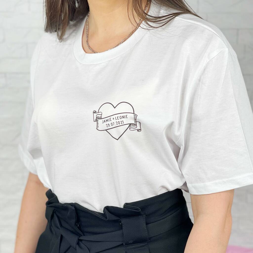 Lovers Tattoo Style T Shirt Personalised With Date - Lovetree Design