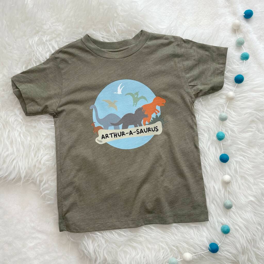 Multicoloured Personalised Dinosaur Kids T Shirt - Lovetree Design
