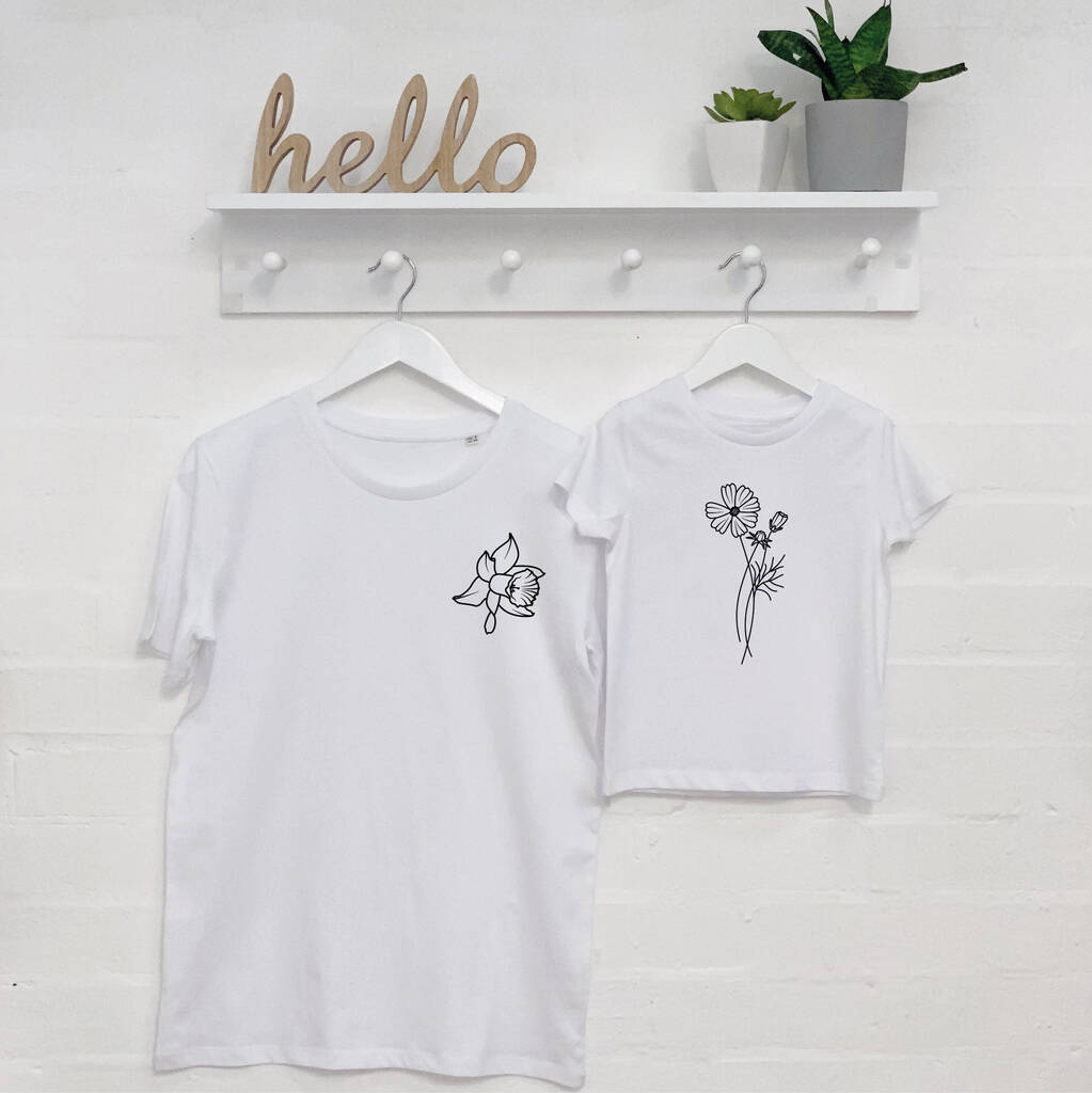 Mum And Child Personalised Birth Flower T Shirt Set - Lovetree Design