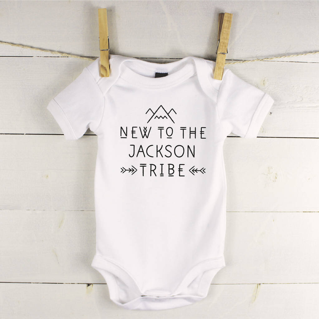 Personalised New To The Tribe Babygrow Lovetree Design