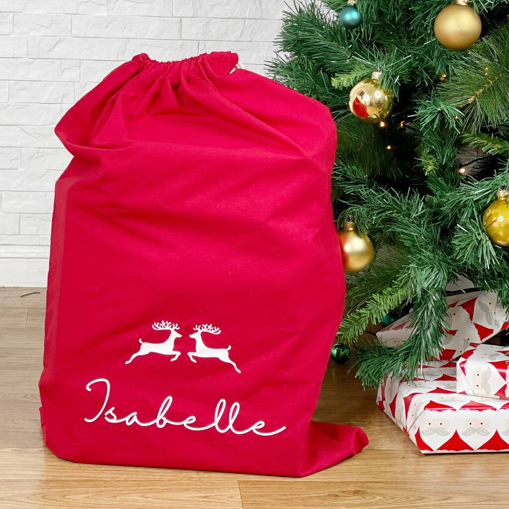 Reindeers Personalised Red And White Santa Sack - Lovetree Design
