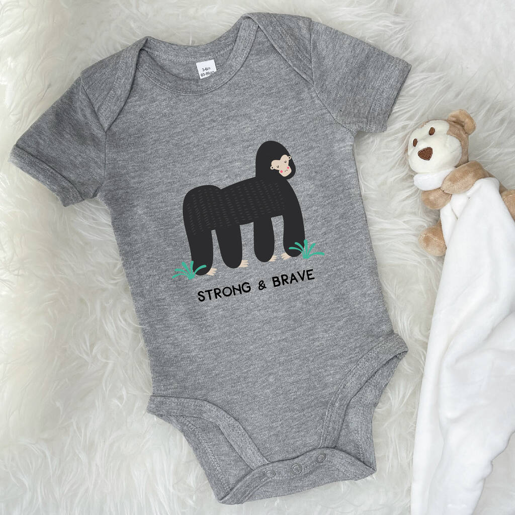 Strong And Brave Gorilla Jungle Babygrow - Lovetree Design