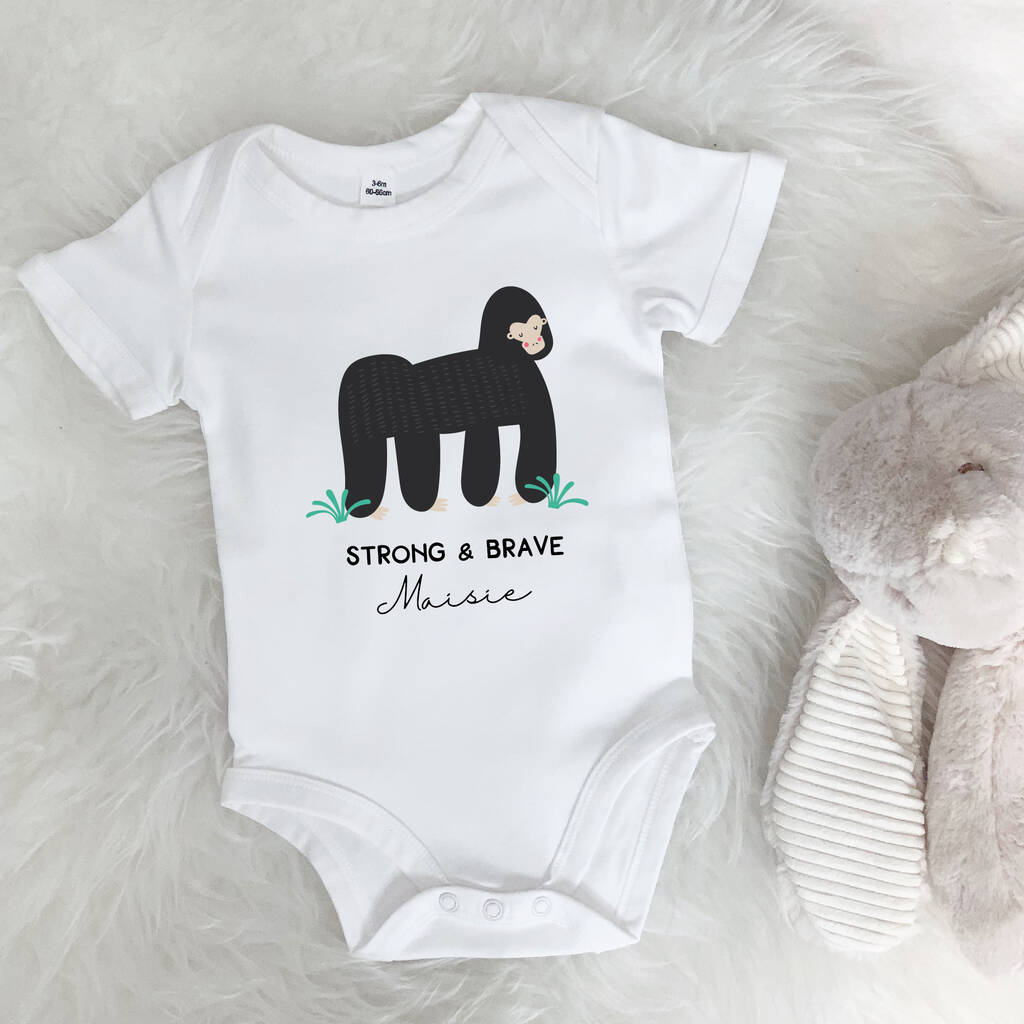 Strong And Brave Gorilla Personalised Jungle Babygrow - Lovetree Design