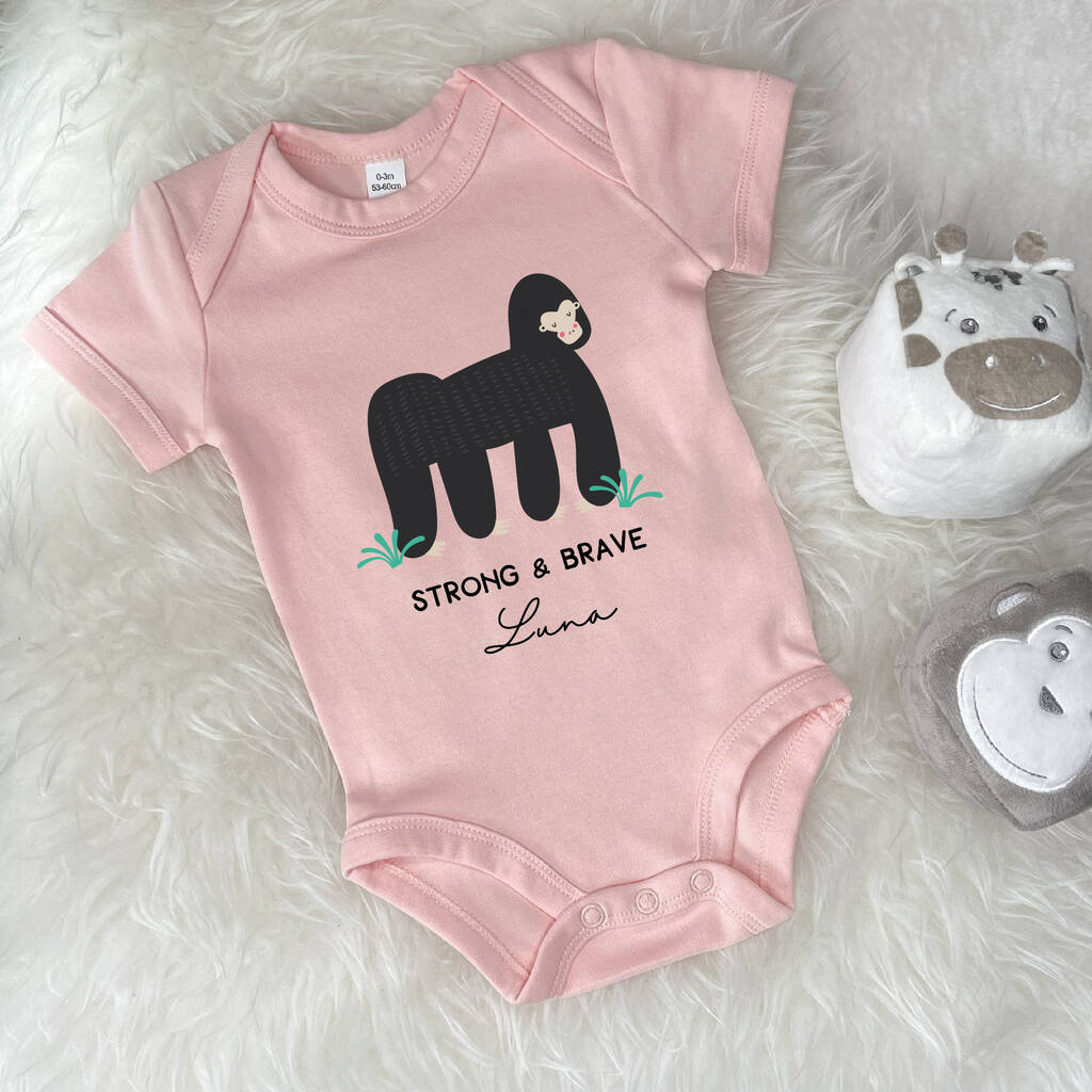 Strong And Brave Gorilla Personalised Jungle Babygrow - Lovetree Design