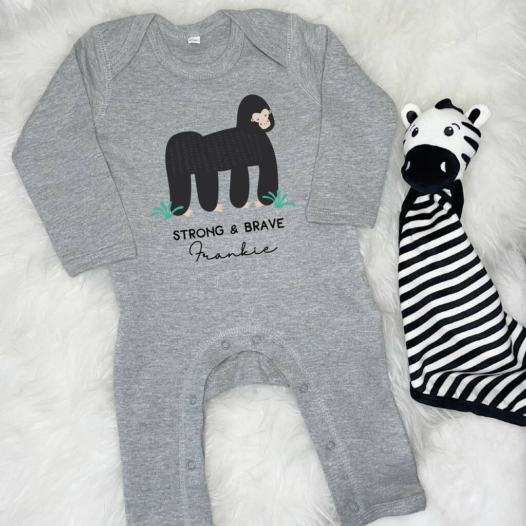 Strong And Brave Gorilla Personalised Jungle Rompersuit - Lovetree Design