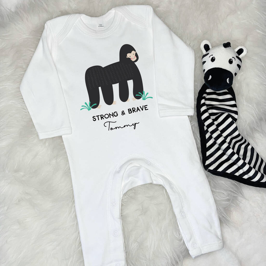 Strong And Brave Gorilla Personalised Jungle Rompersuit - Lovetree Design