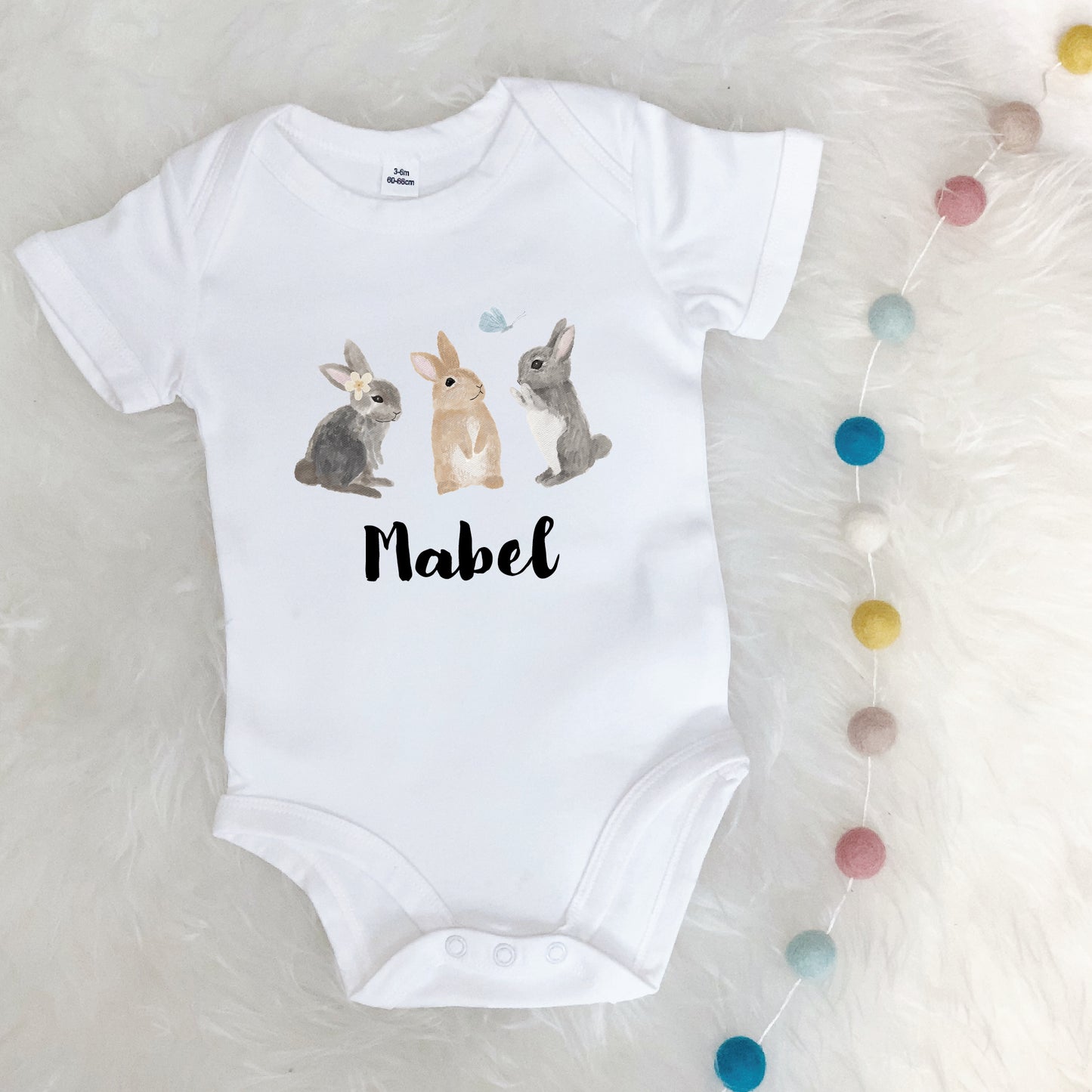 Personalised Watercolour Bunnies Babygrow
