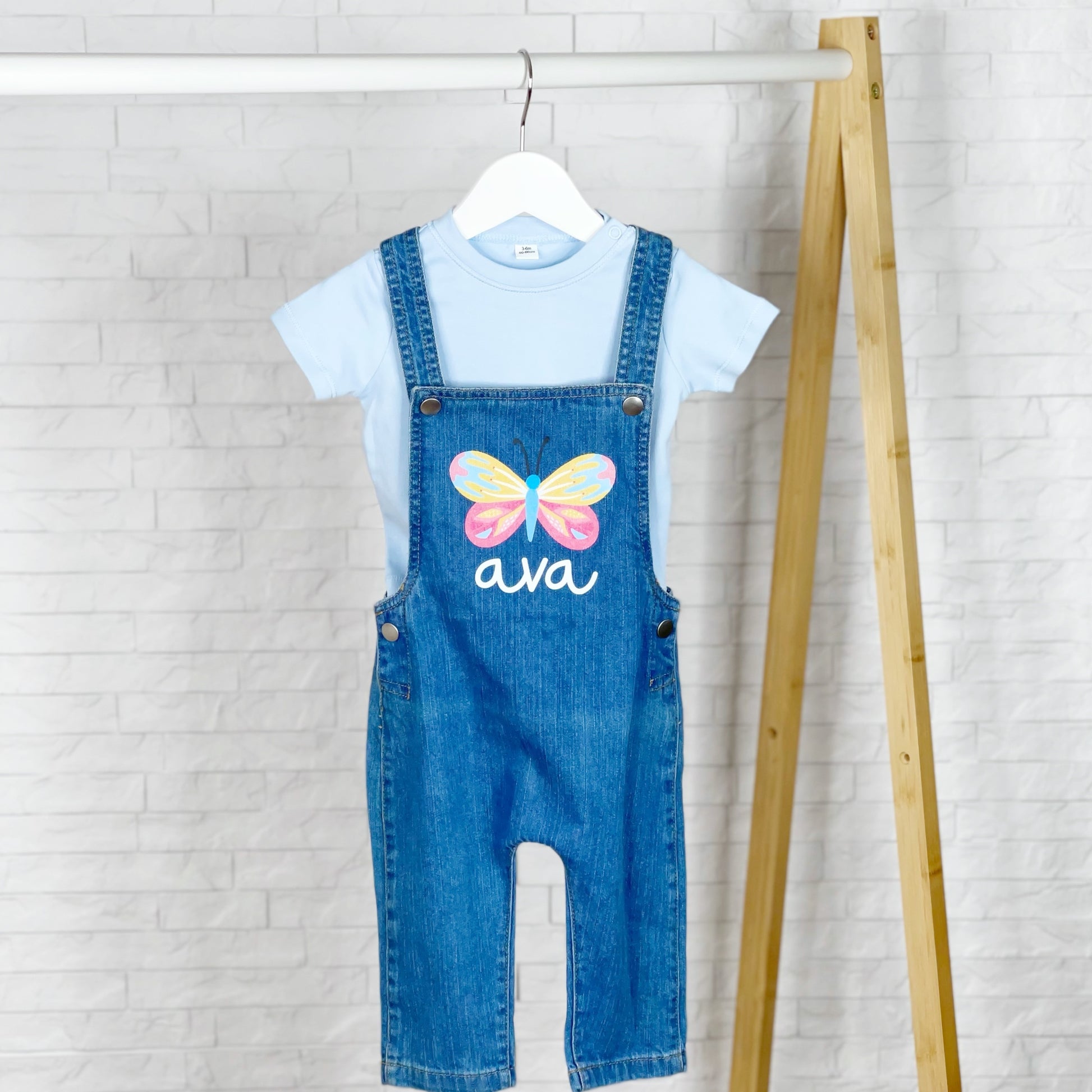 Butterfly Personalised Baby/Kids Denim Dungarees - Lovetree Design