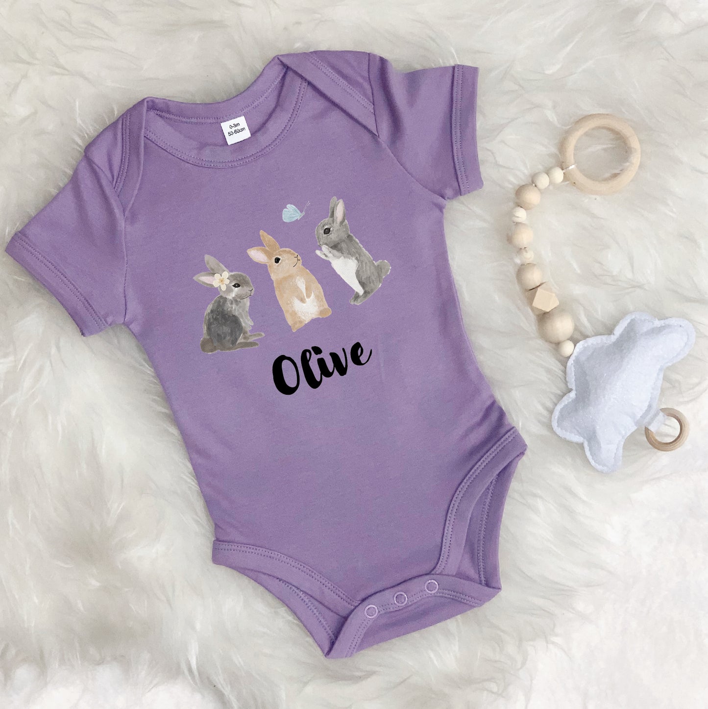 Personalised Watercolour Bunnies Babygrow