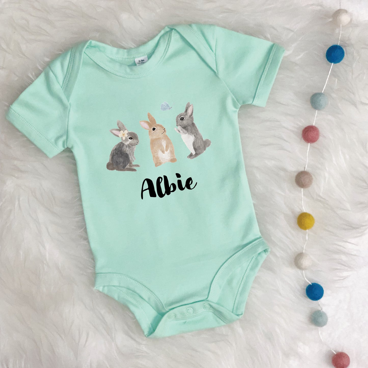 Personalised Watercolour Bunnies Babygrow