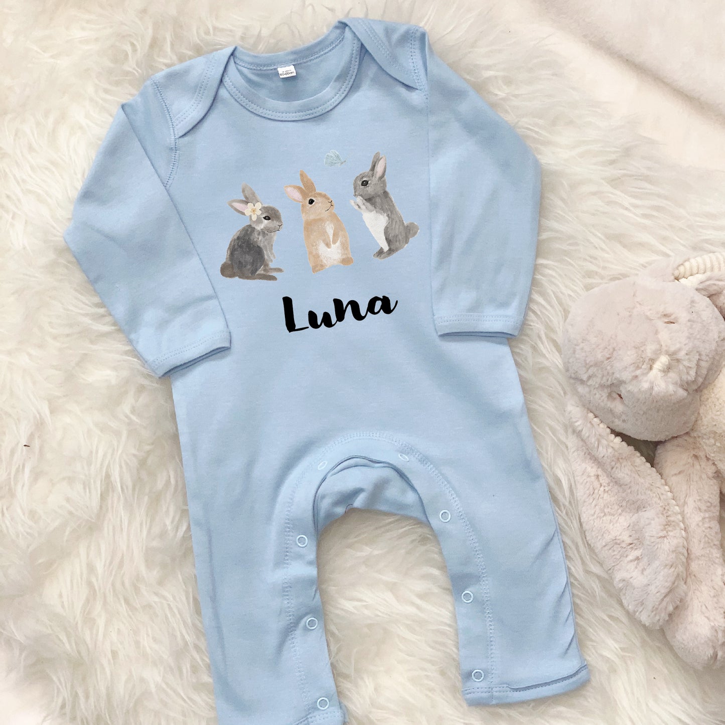 Personalised Watercolour Bunnies Babygrow