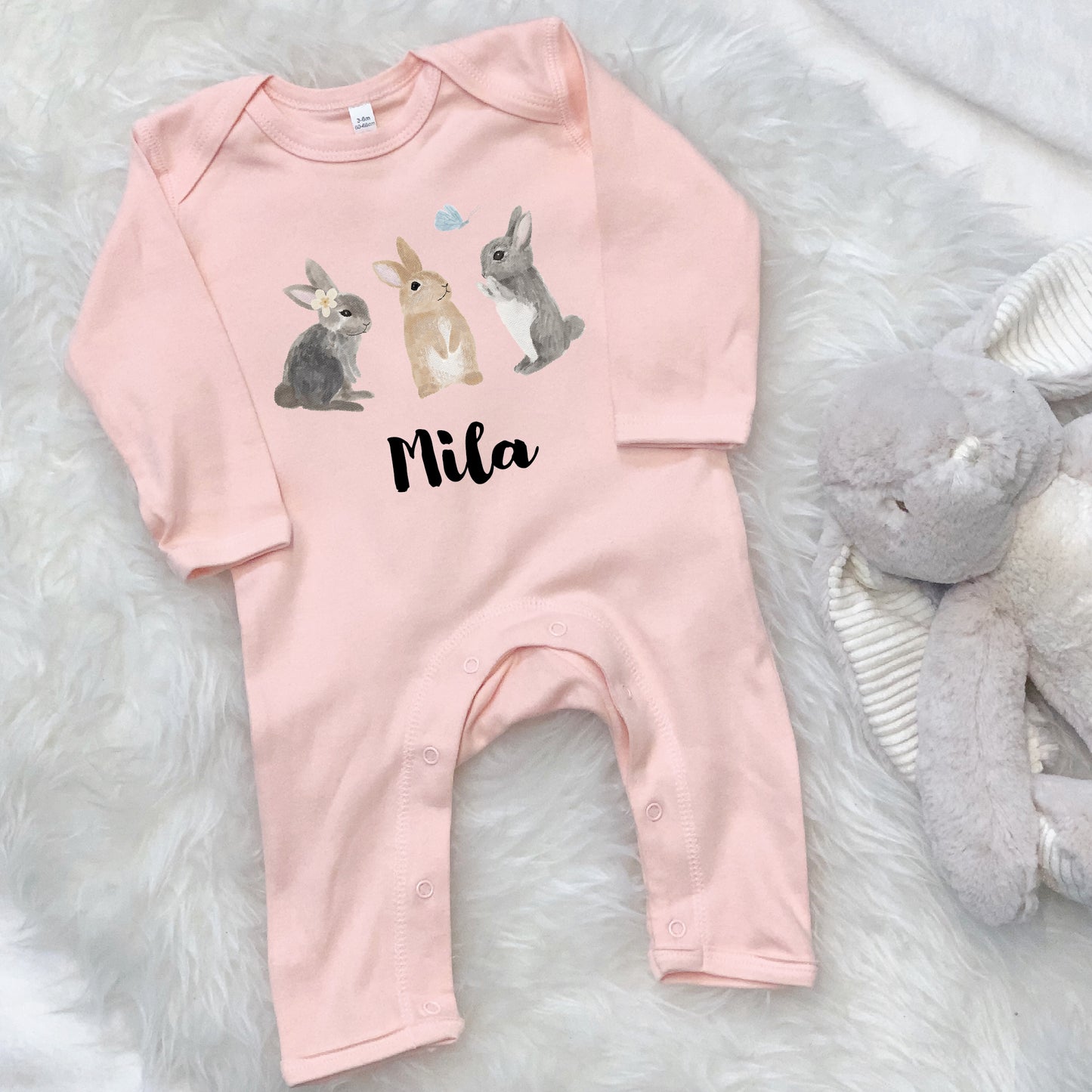Personalised Watercolour Bunnies Babygrow