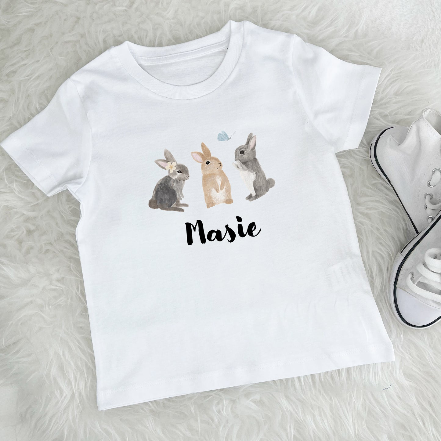 Kids Personalised Watercolour Bunnies T Shirt