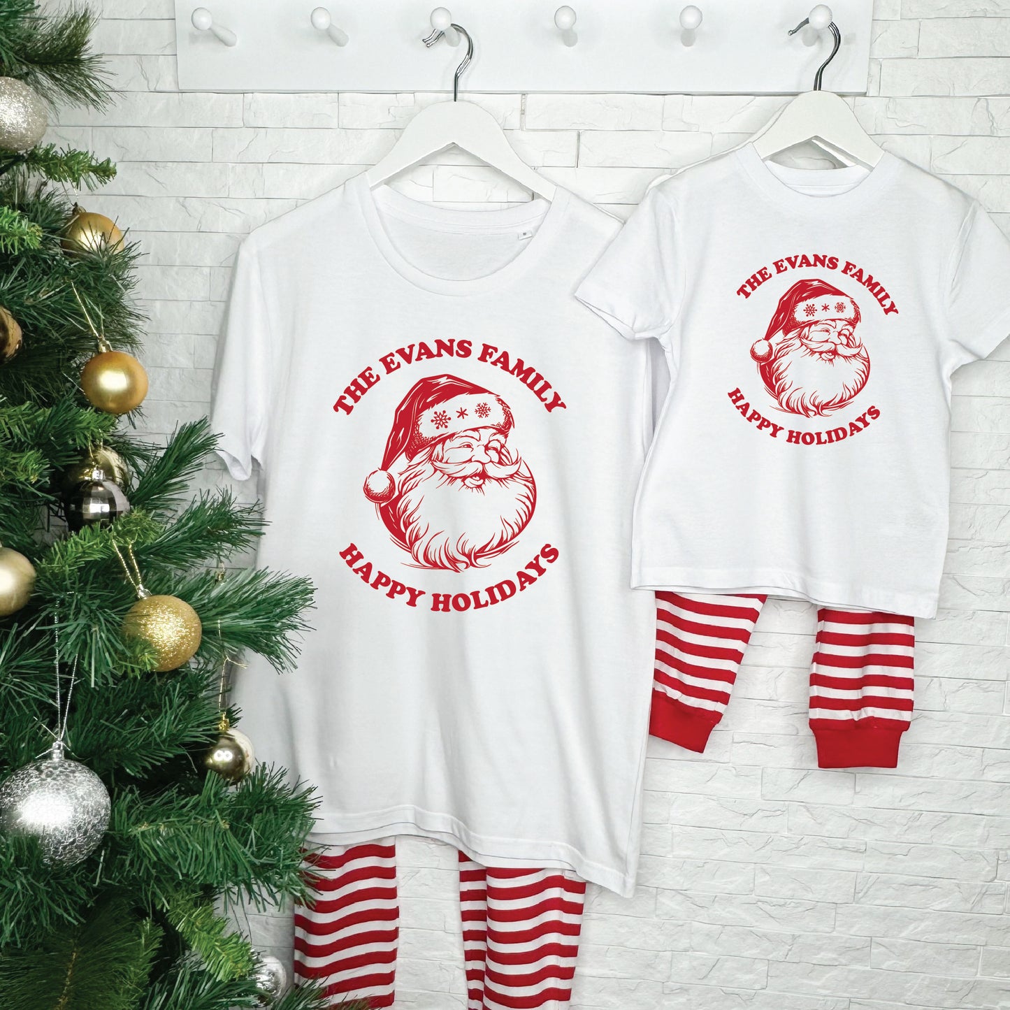 Adult Happy Holidays Santa Personalised Matching Christmas Pyjamas