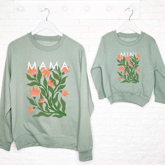 Mother And Child Sage Floral Personalised Sweatshirt Set