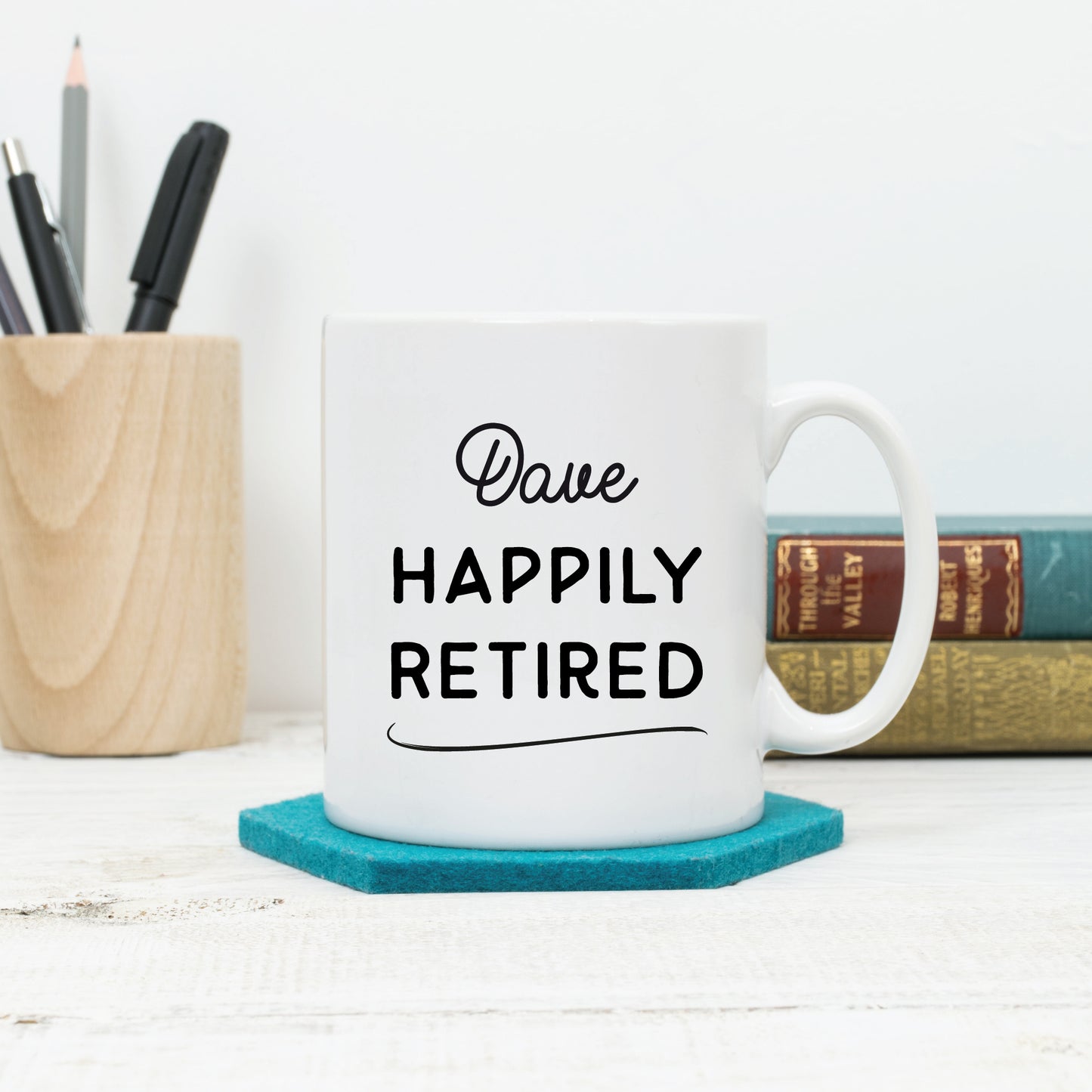 Personalised Happily Retired Retirement Mug