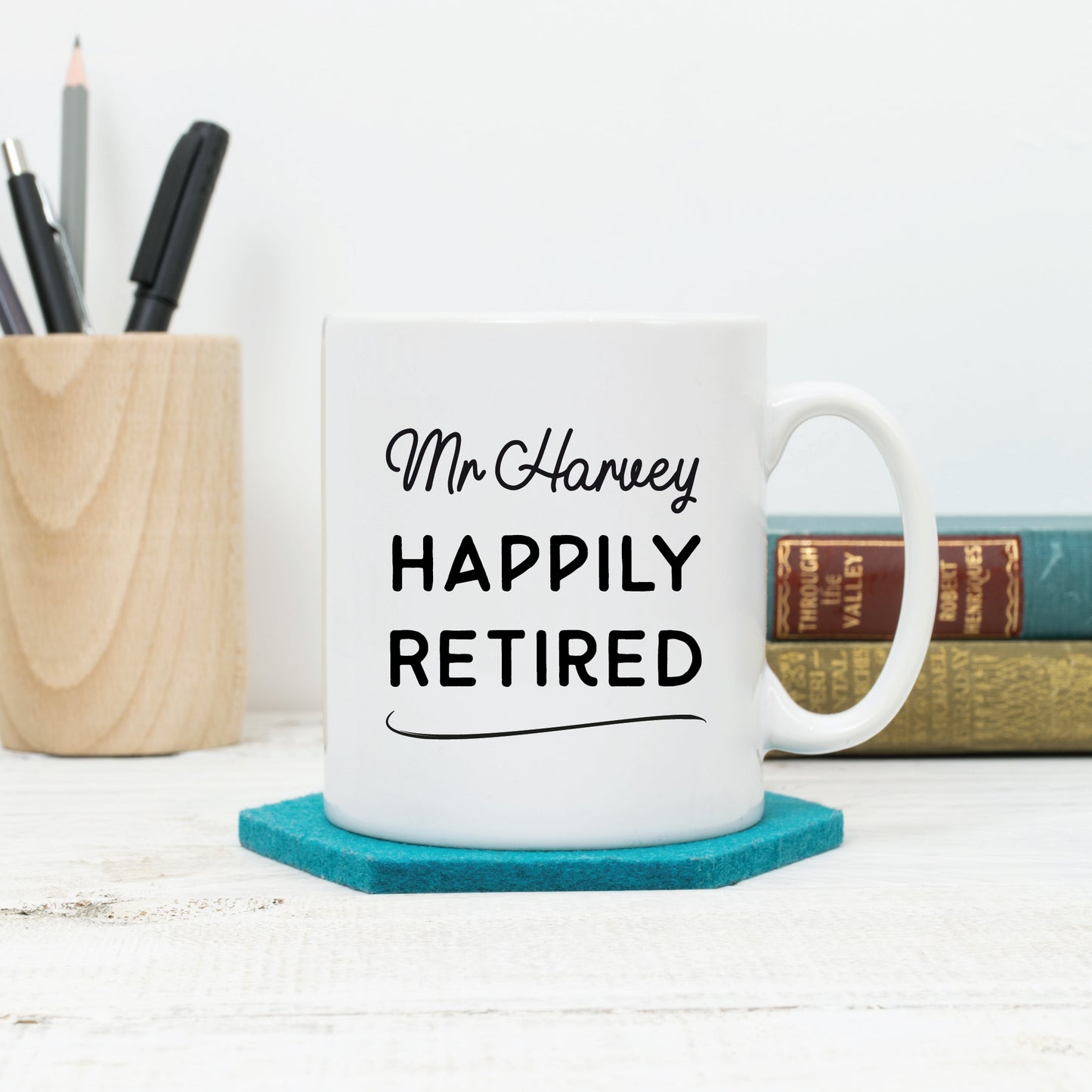 Personalised Happily Retired Retirement Mug